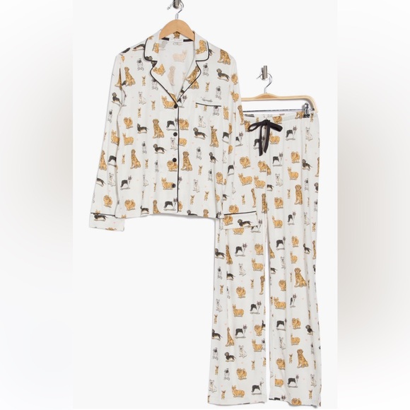 PJ Salvage Dog Print Long Sleeve Pajama Set in Ivory NWT Size Small - Picture 3 of 7